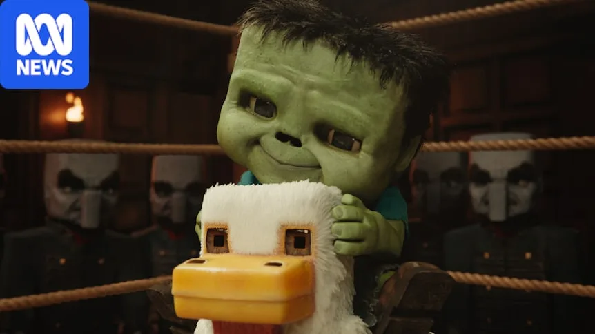A baby zombie rides a chicken in the new Minecraft movie