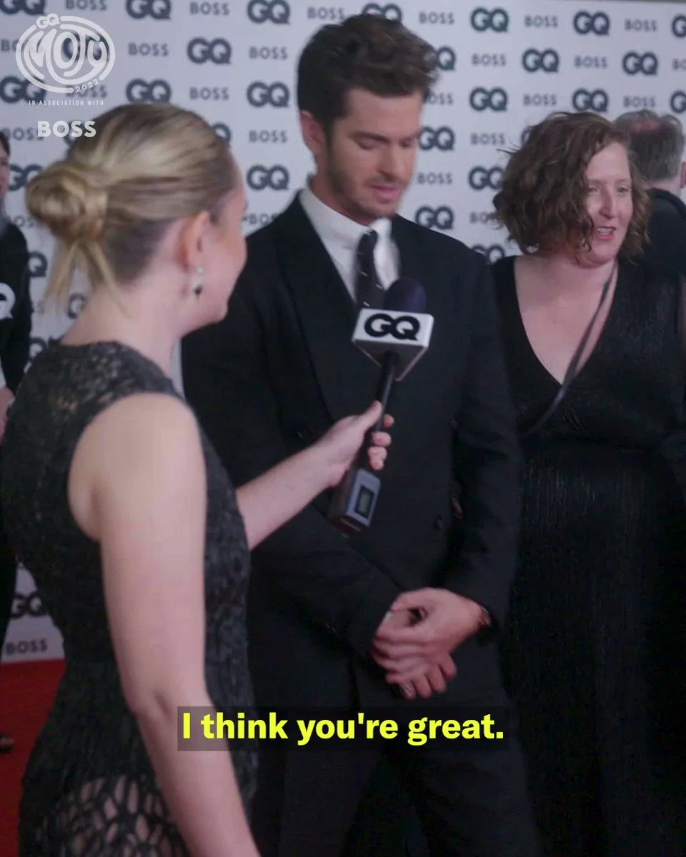 "It's weird what you do." Red carpet host @ameliadimz and Andrew Garfield discuss his #GQMOTY cover shoot. #GQMOTYXBOSS