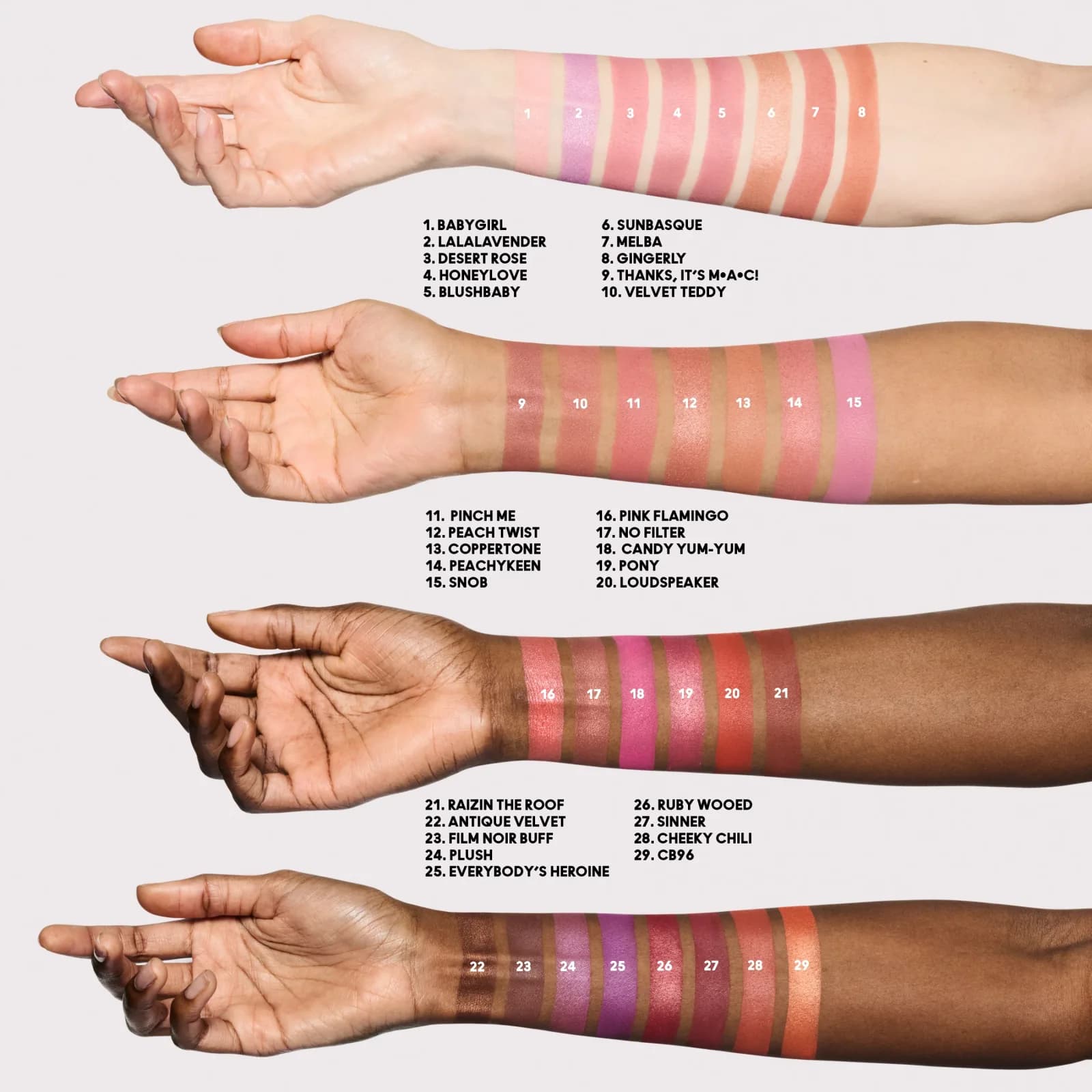 MAC Skinfinish Colourstruck Blush, including the Film Noir Buff shade.