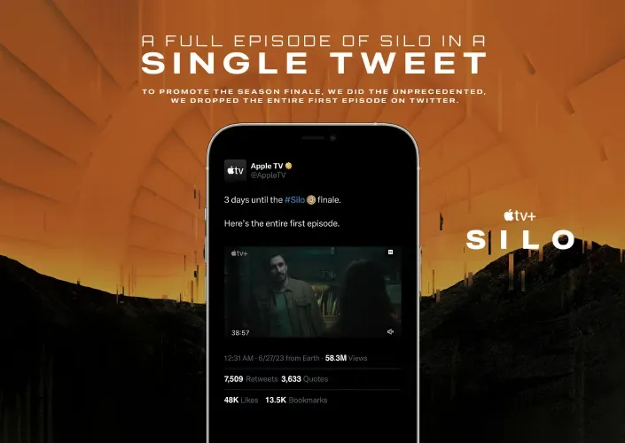 Award-entry board showing Apple TV’s original full-episode Silo tweet.