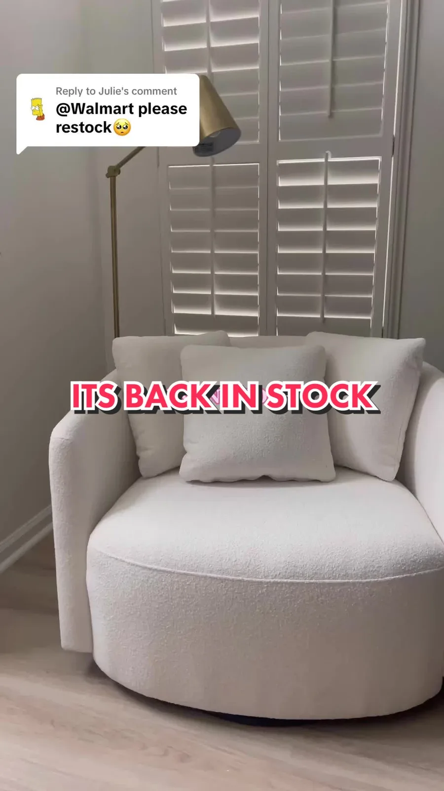 Replying to @Julie it is only $299 and the quality os 10/10 #walmartfind #walmartchair #beautifulchair #walmartbeautifulbydrewbarrymore #drewbarrymore #whitechair #bouclechair