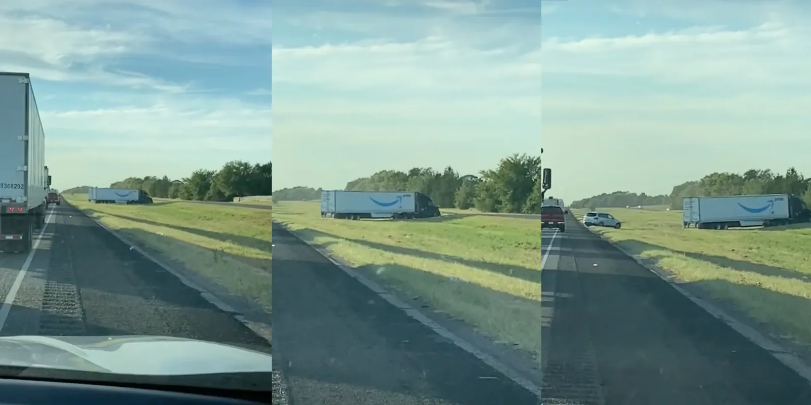 'That next day delivery ain’t no joke': Viral TikTok shows Amazon truck driving off highway to get out of traffic jam