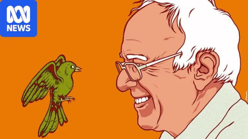Cartoon of Bernie Sanders with bird