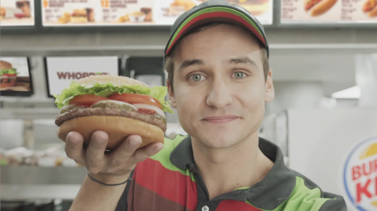 The actor held a Whopper behind the counter in the Google Home-triggering advertisement.