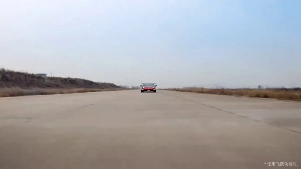 BYD has released a new video of its Yangwang U9 supercar jumping 6 meters forward over a pothole using its "jumping suspension" feature.