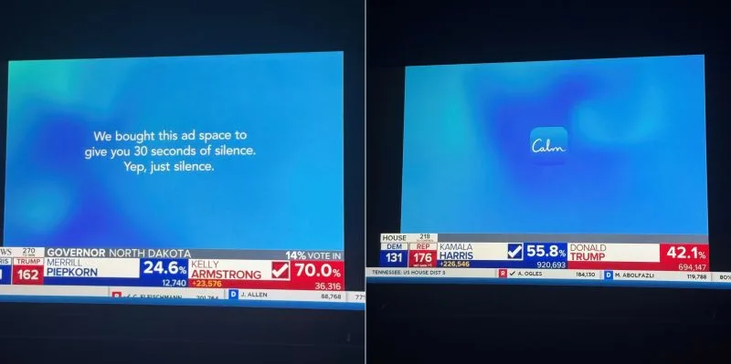 During last nights election, Calm 'advertised' 30 seconds of absolute silence, multiple times during the day, on leading national broadcasters. During a noisy and relentless election…