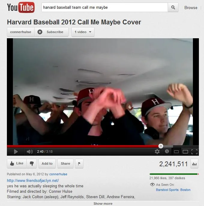 Baseball Team’s “Call Me Maybe” Lip-Sync Video Goes Viral | The Harvard Crimson
