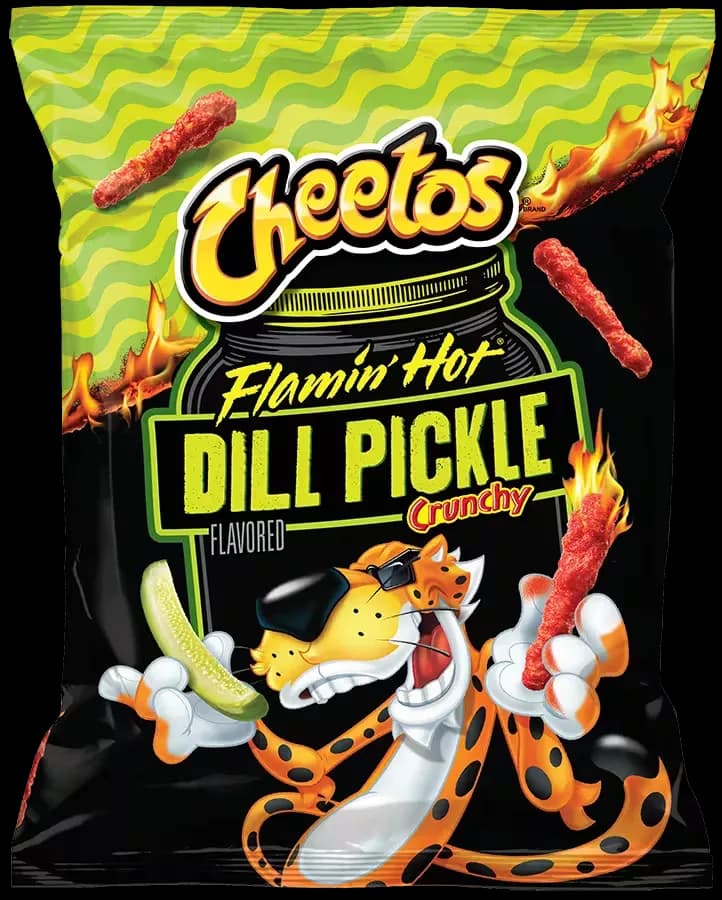 Bag of Cheetos Flamin’ Hot Dill Pickle Crunchy.