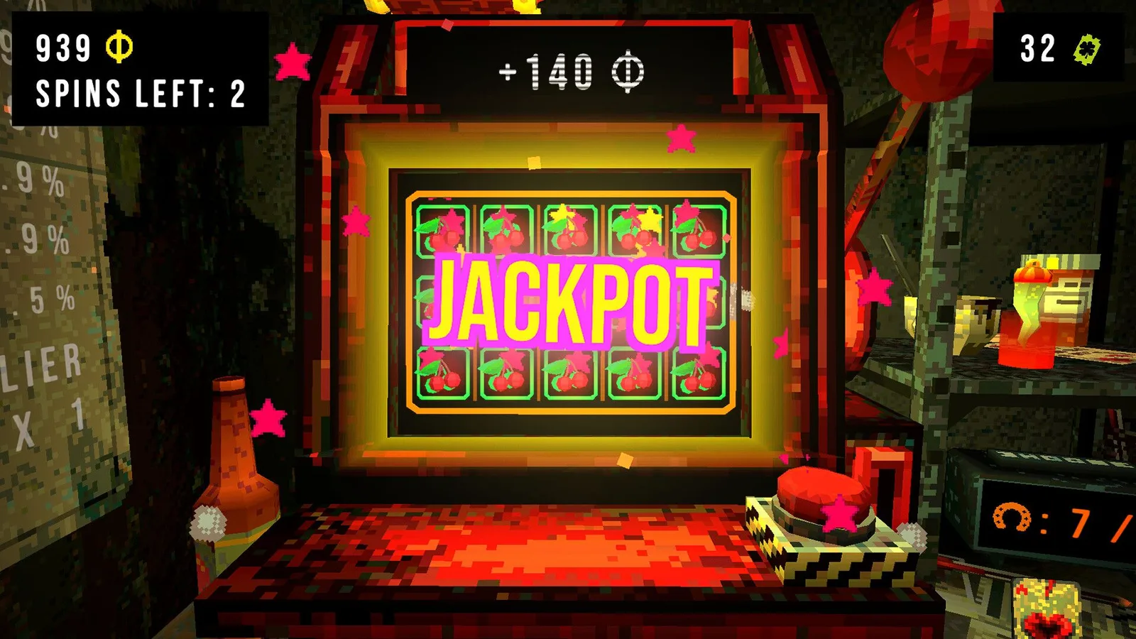 A slot machine showing winning reels