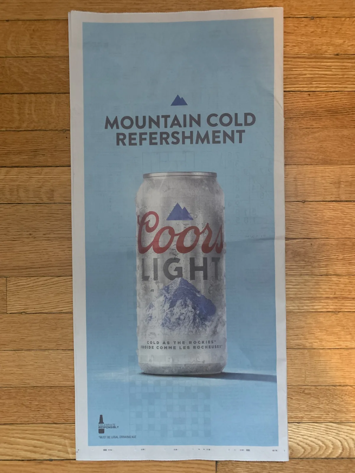 Refershment? Here is the back page of this morning's @globeandmail . @CoorsLight can't spell! Good promotion for editors --and @dryjanuary !