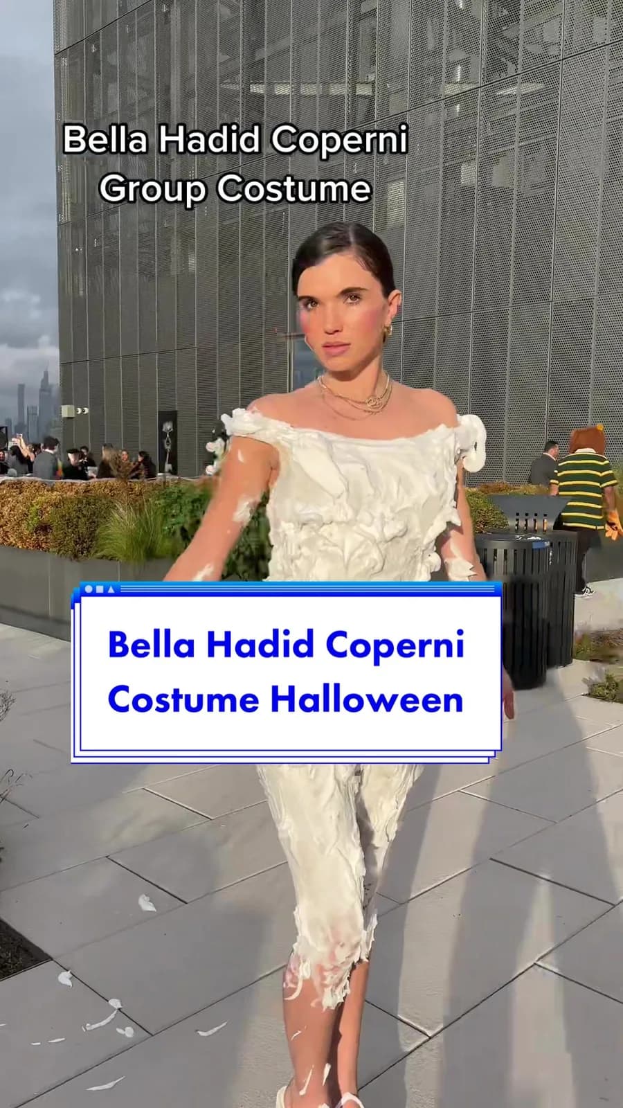 Bella Hadid Coperni spray-on dress moment recreated with shaving cream and attitude @bishoplindsay for @maccosmetics costume party #bellahad #bellahadidcoperni #coperni #bellahadidcostume…
