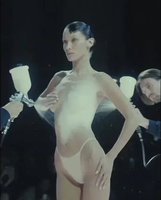 Fashion's future? Bella Hadid has dress sprayed on