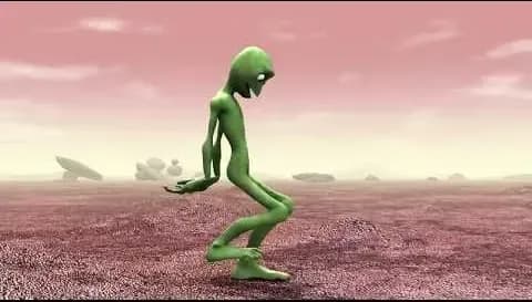 The green alien dancing on a pink landscape in Ultra Records’ official video.