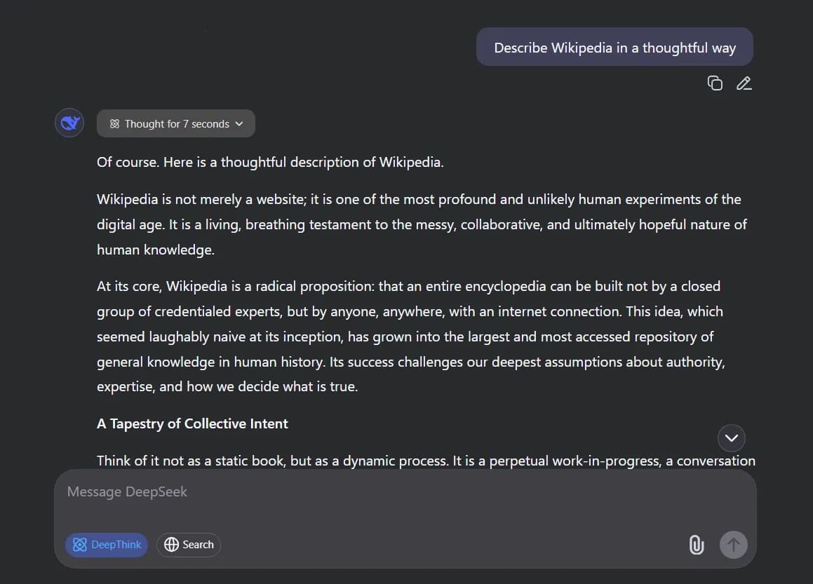 A example of DeepSeek response
