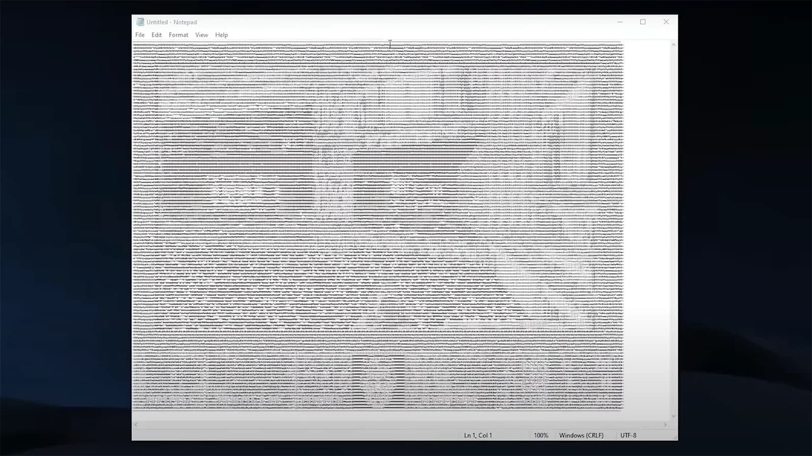 A screenshot of Doom being displayed with the Notepad app on a Windows PC.