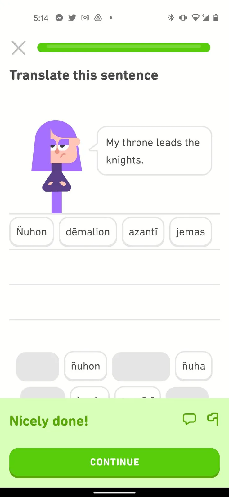 Duolingo's High Valyrian exercise screenshot from before the 2022 campaign.