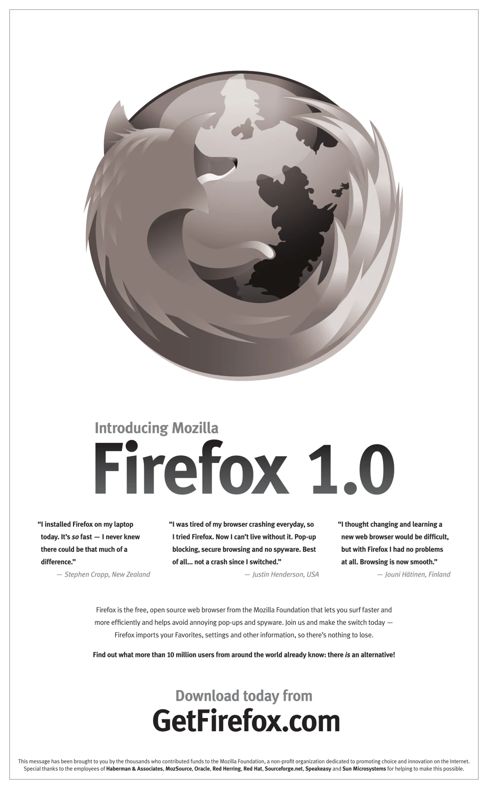 Right-hand page of the community-funded Firefox 1.0 New York Times advertisement