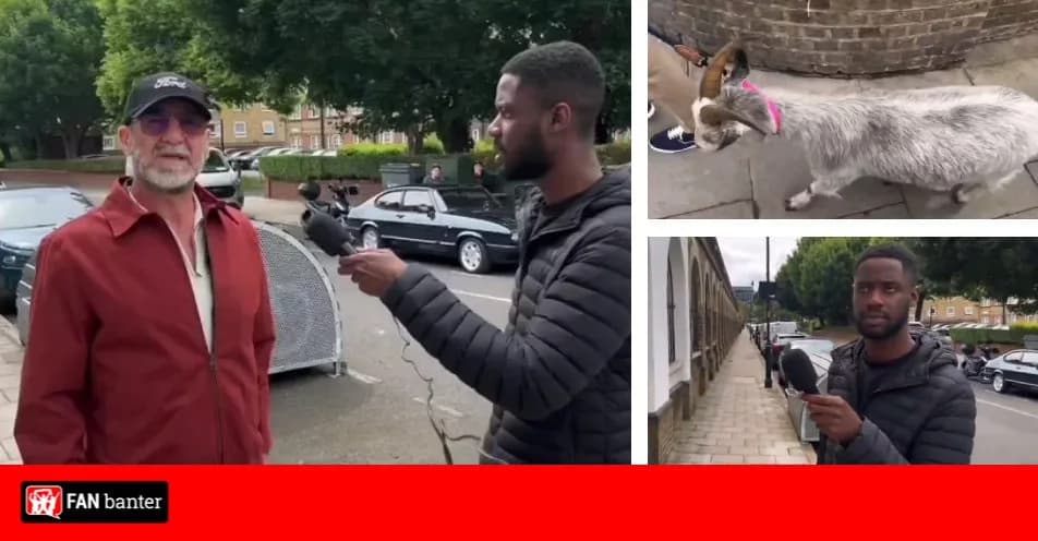 Eric Cantona goes viral in video of him walking a goat on a dog lead outside boozer near stadium - Fan Banter