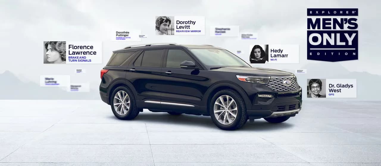 Ford’s Men’s Only Edition Explorer campaign image with portraits of women innovators.