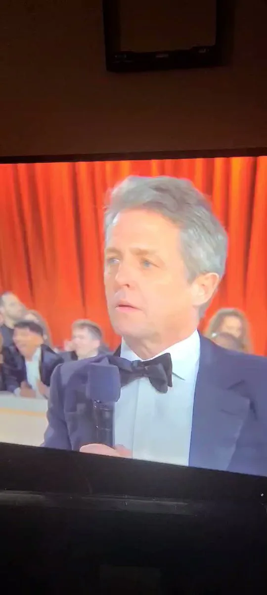 Hugh Grant is such a dick. The Oscar red carpet pre show. Why did he agree to be interviewed? Ass