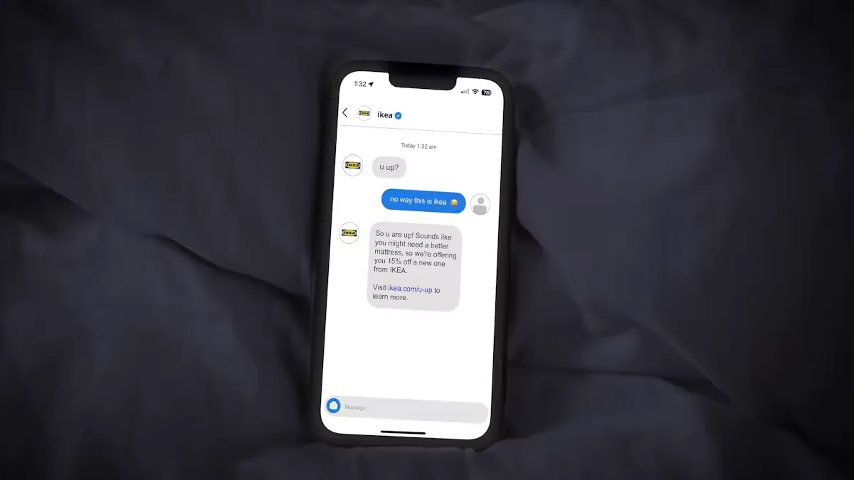Agency photograph of a phone showing IKEA’s u up? Instagram message.