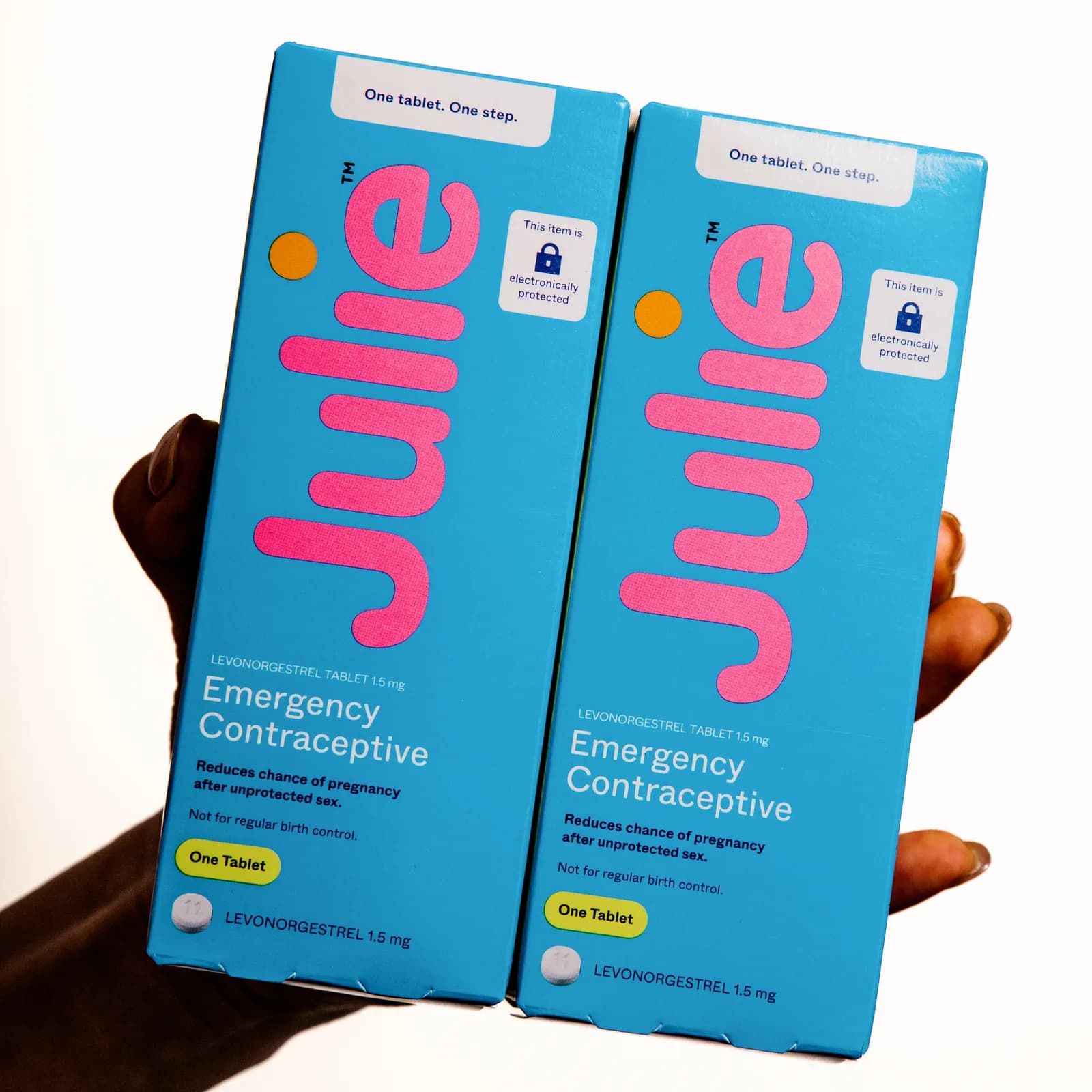 Two Julie boxes held in hands, the product photograph supplied with Julie’s campaign award entry.