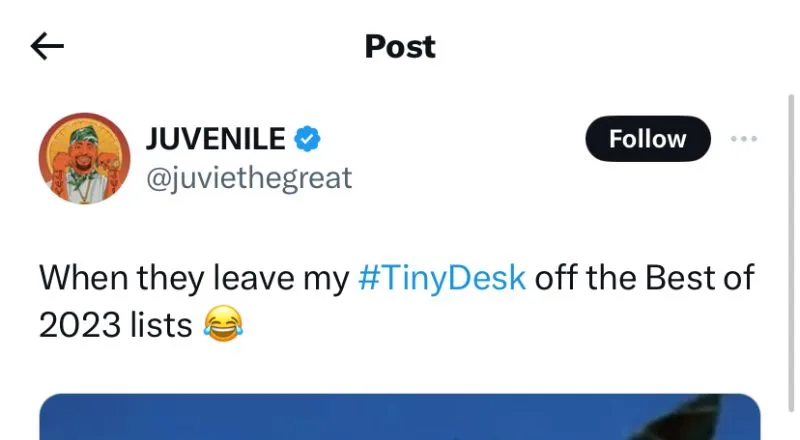 Juvenile upset his Tiny Desk performance was overlooked