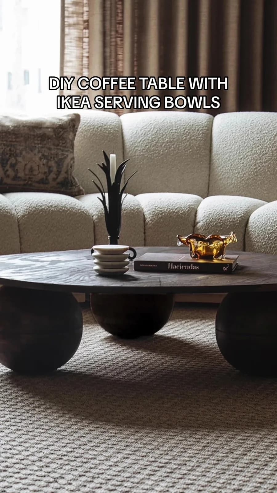 DIY Wooden Ball coffee table using #ikea serving bowls! #ikeahack #diy #diyproject #inteirordesign #homedecor #furniture