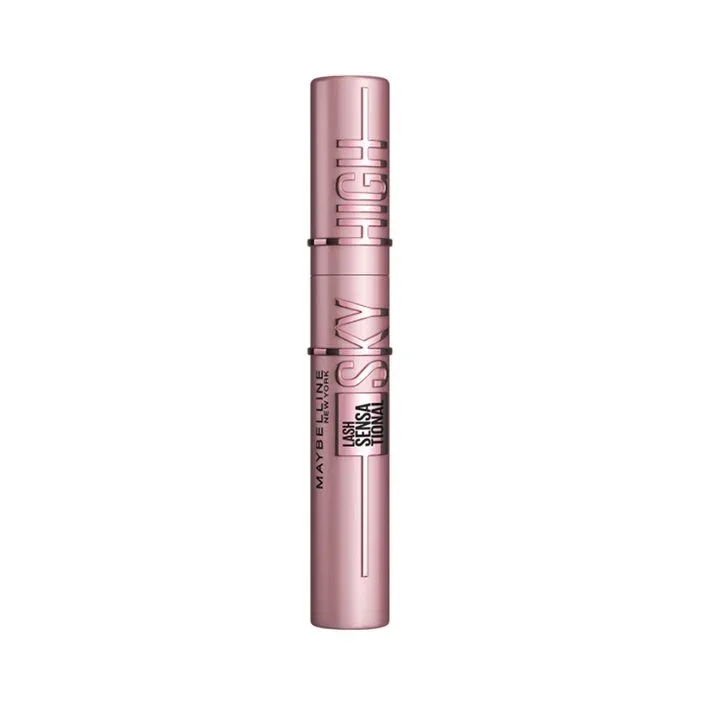 The original pink Maybelline Lash Sensational Sky High mascara tube on a white background.