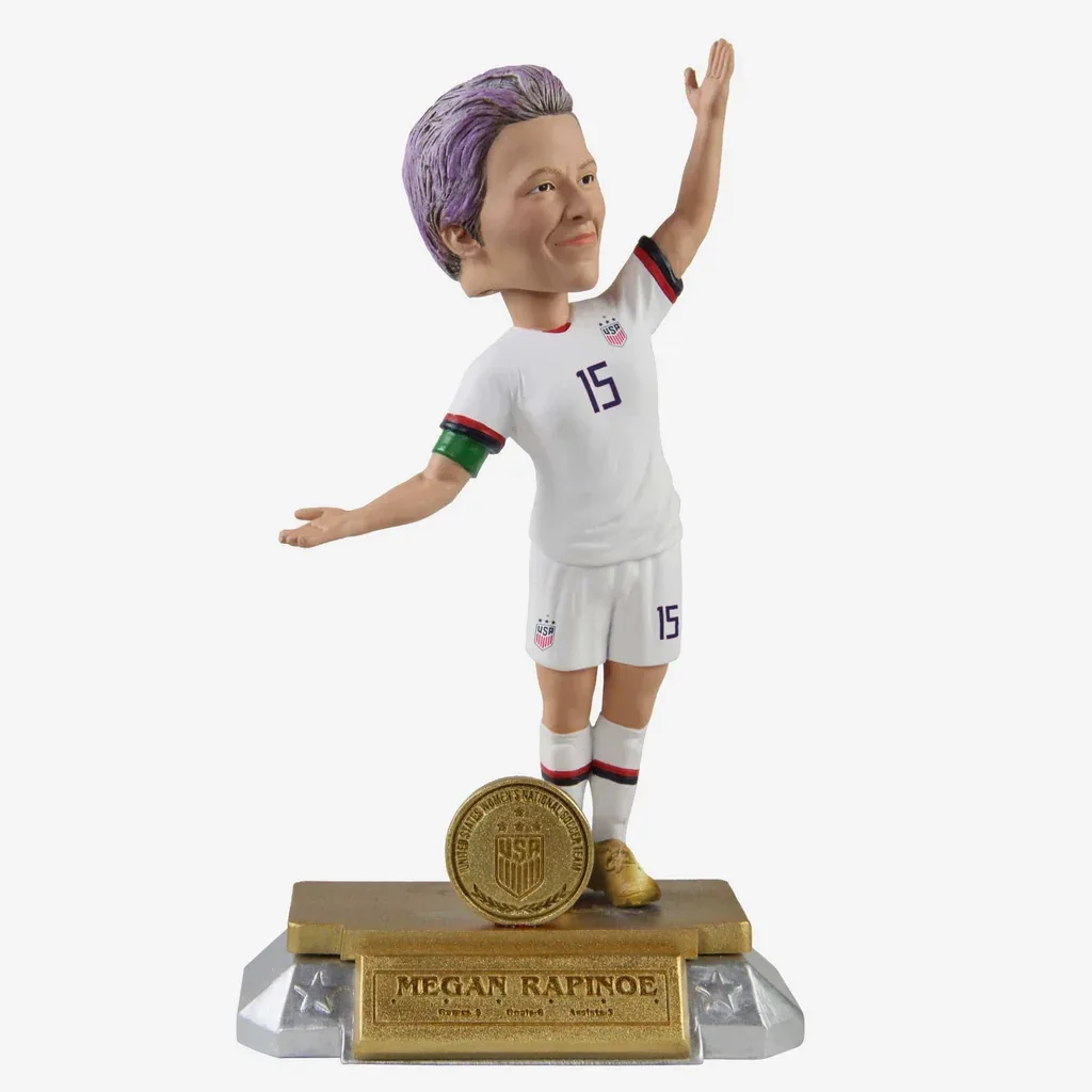 Licensed bobblehead showing Rapinoe with her arms outstretched.