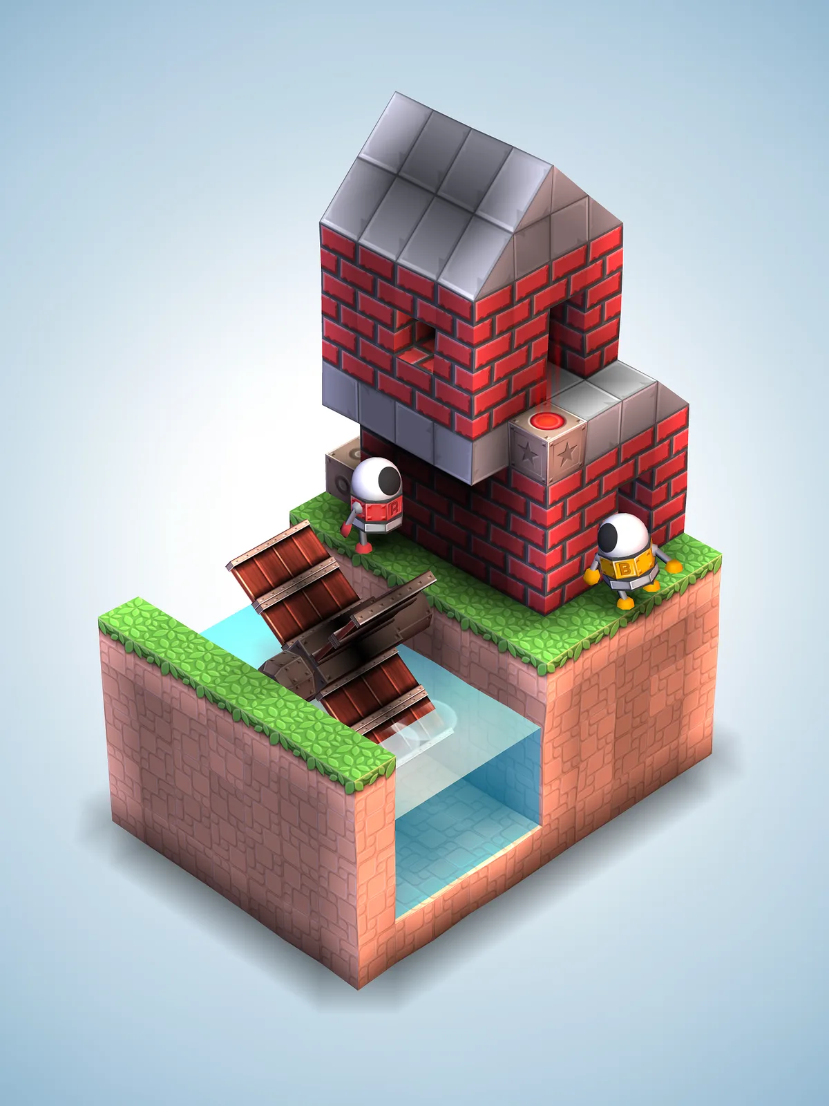 Official Mekorama screenshot showing the robot in a mechanical diorama.