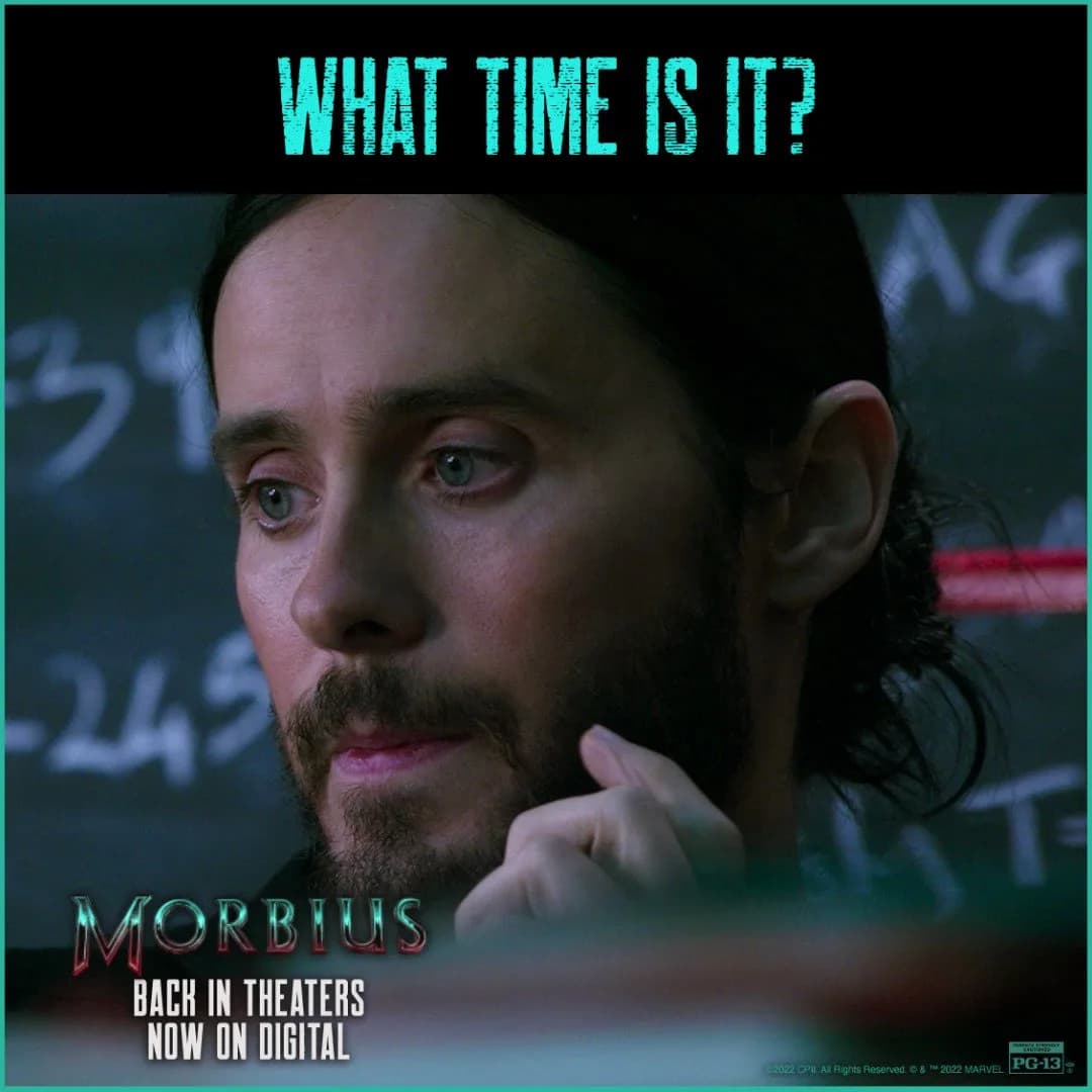 Anyone got the time?! 😈 #Morbius is back in theaters and on Digital!