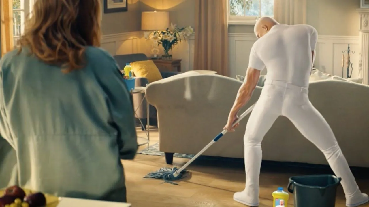 A woman watched Mr. Clean dance while cleaning, then saw her husband doing the chores.