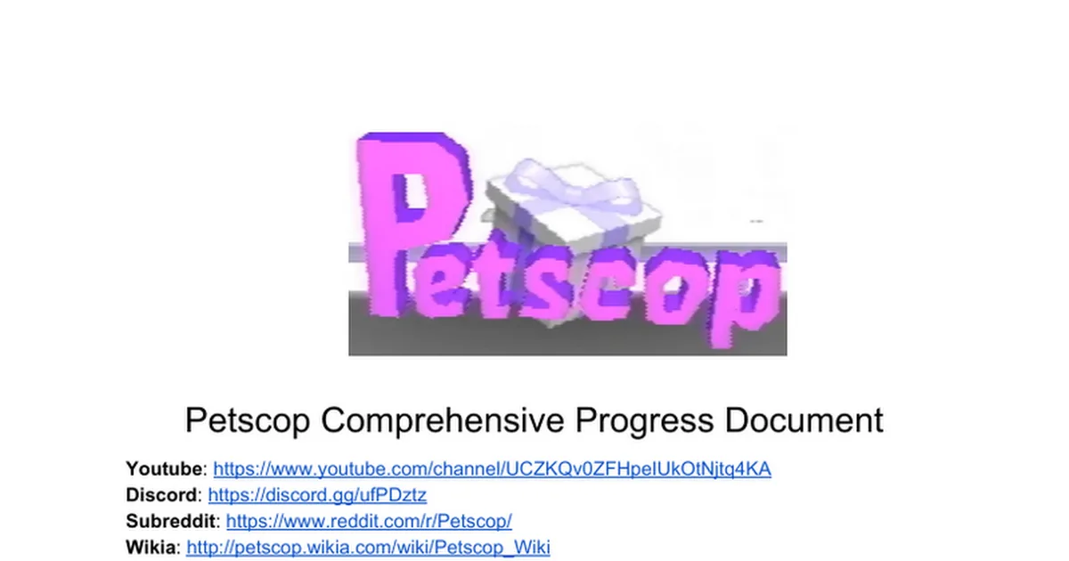 PETSCOP COMPREHENSIVE PROGRESS DOCUMENT