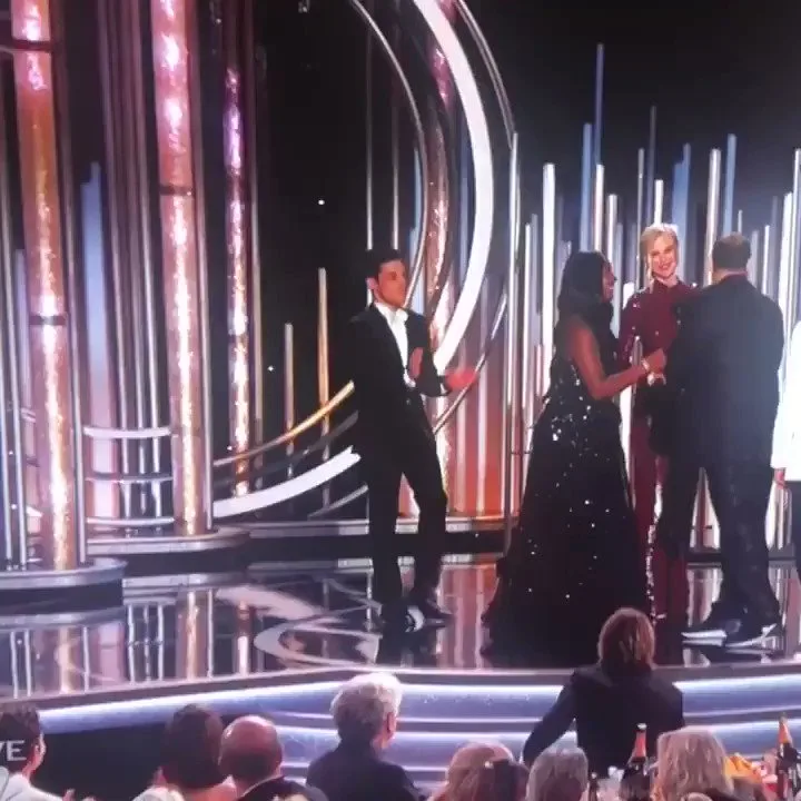 Rami Malek trying to talk to Nicole Kidman is like me trying to talk to my crush #goldenglobes