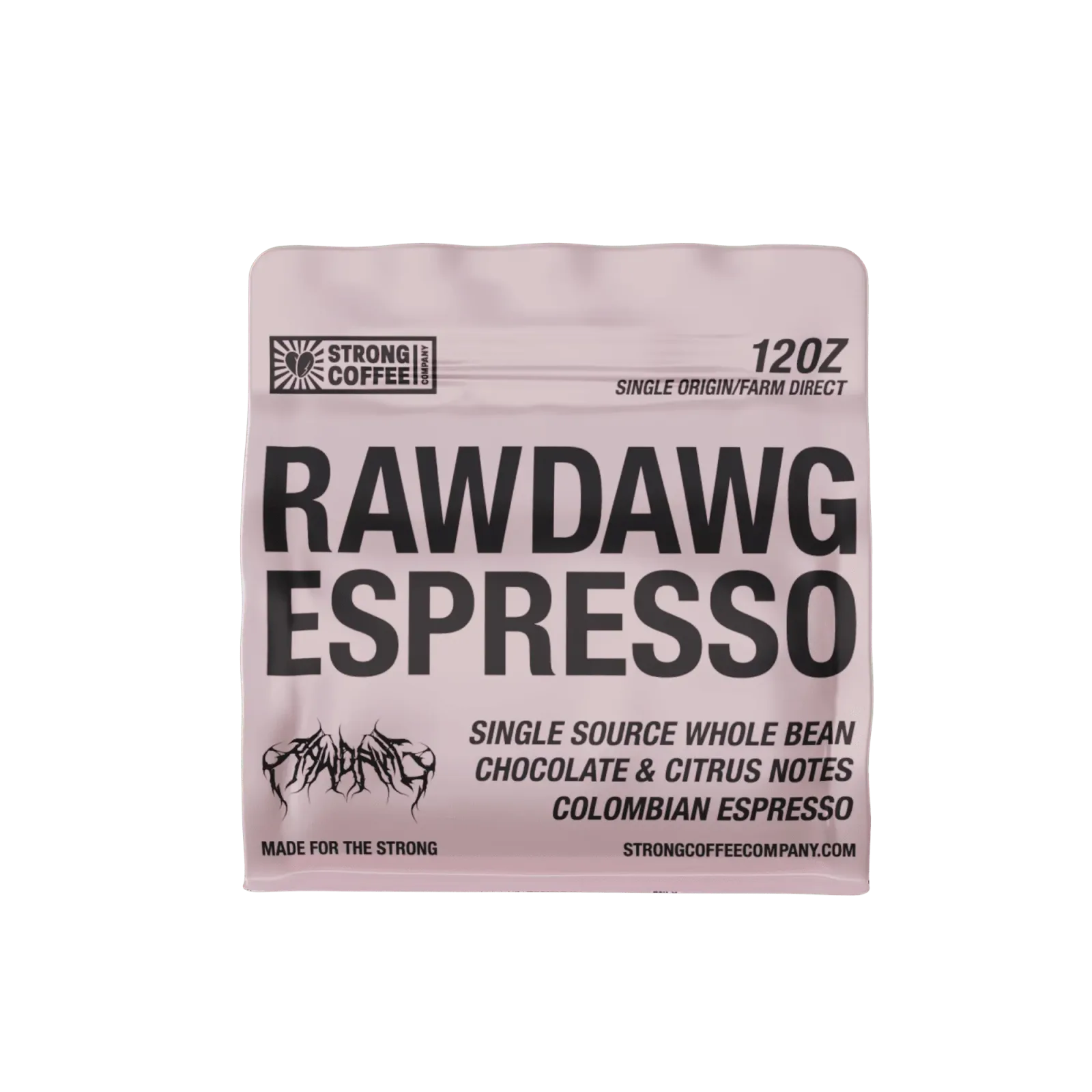 STRONG Coffee’s Rawdawg collaboration bag, shown on the official product page.