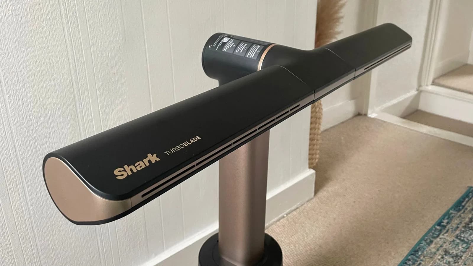 Shark TurboBlade fan in a bedroom
