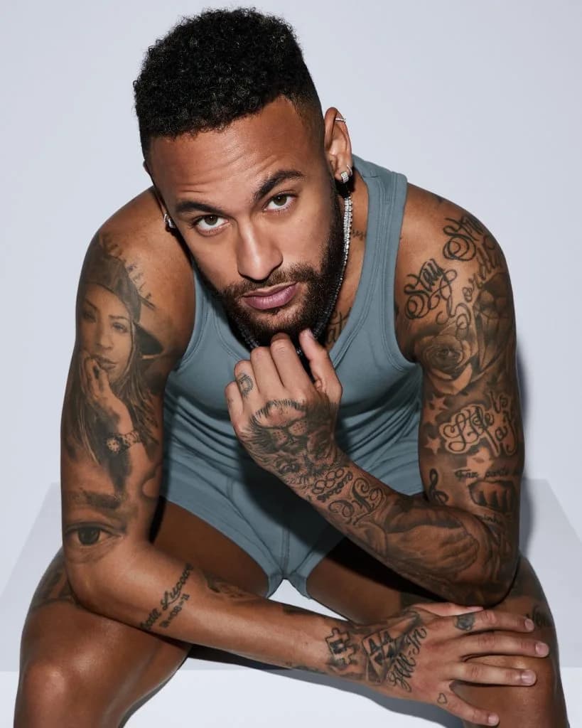 Neymar Jr. modeled the SKIMS Mens collection in an official campaign photograph.