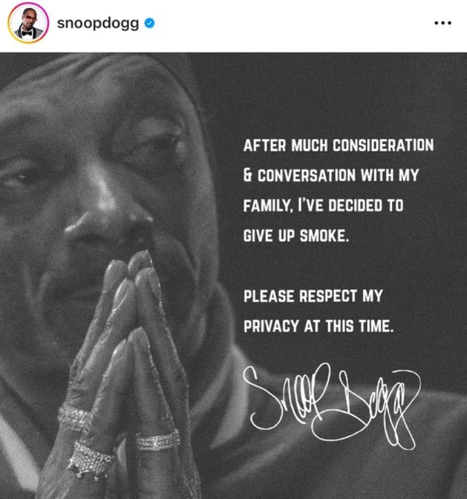 Ima wuit once I go cold in Dubai …. Snoop start the no smoking challenge we gone follow up! It’s not healthy for me!