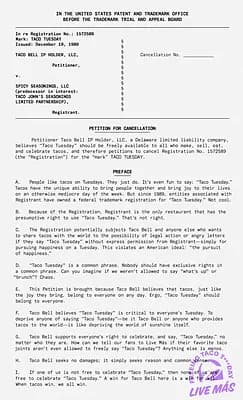 Taco Bell’s legal petition against Taco John’s, released with the May 16 launch announcement.