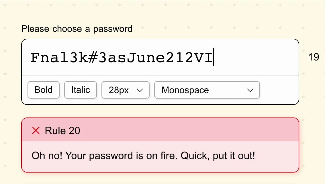 Added a section where your password catches on fire