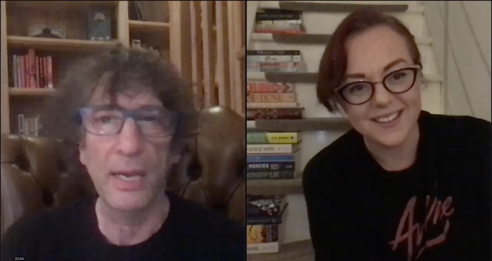 Neil Gaiman and V.E. Schwab in a video conversation
