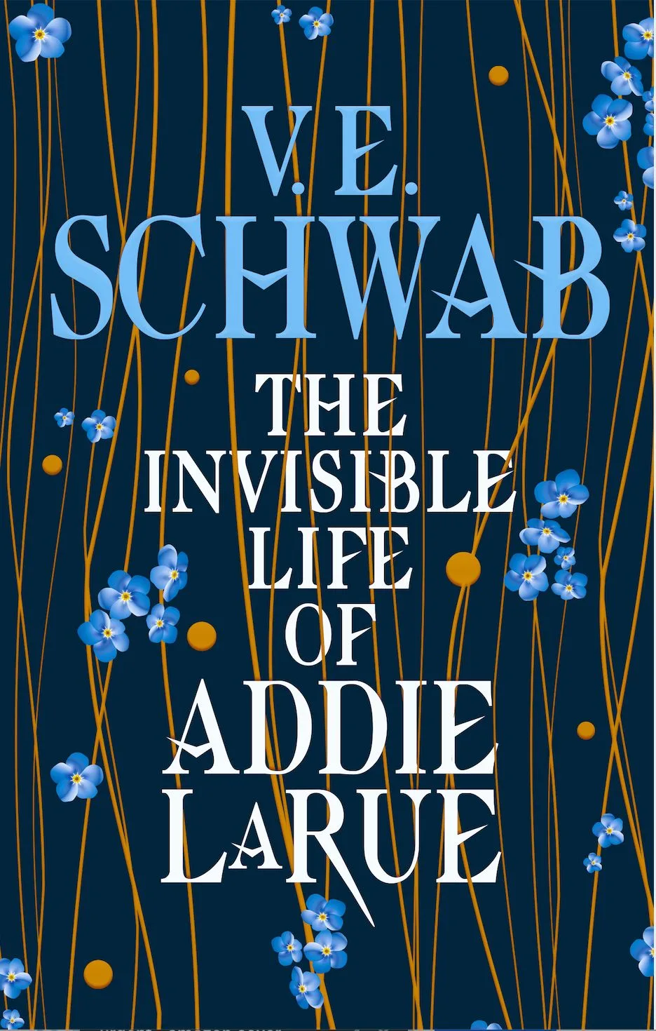 Alternate Addie LaRue cover with blue flowers