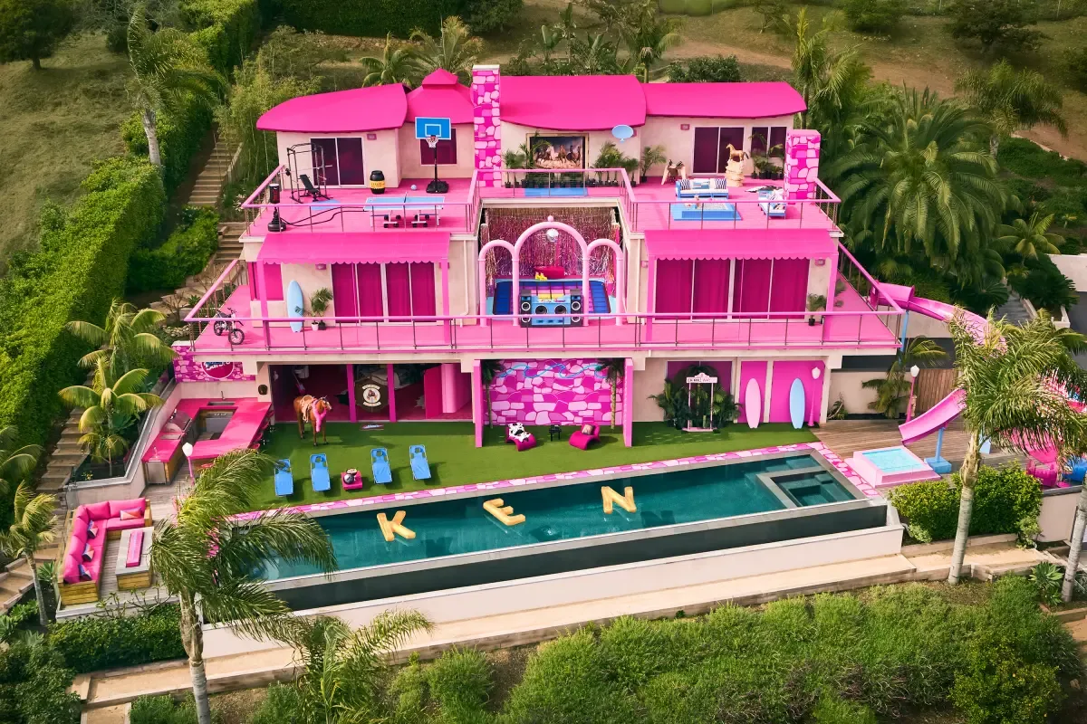 Official exterior and interior photographs of the 2023 Ken-themed Malibu DreamHouse.