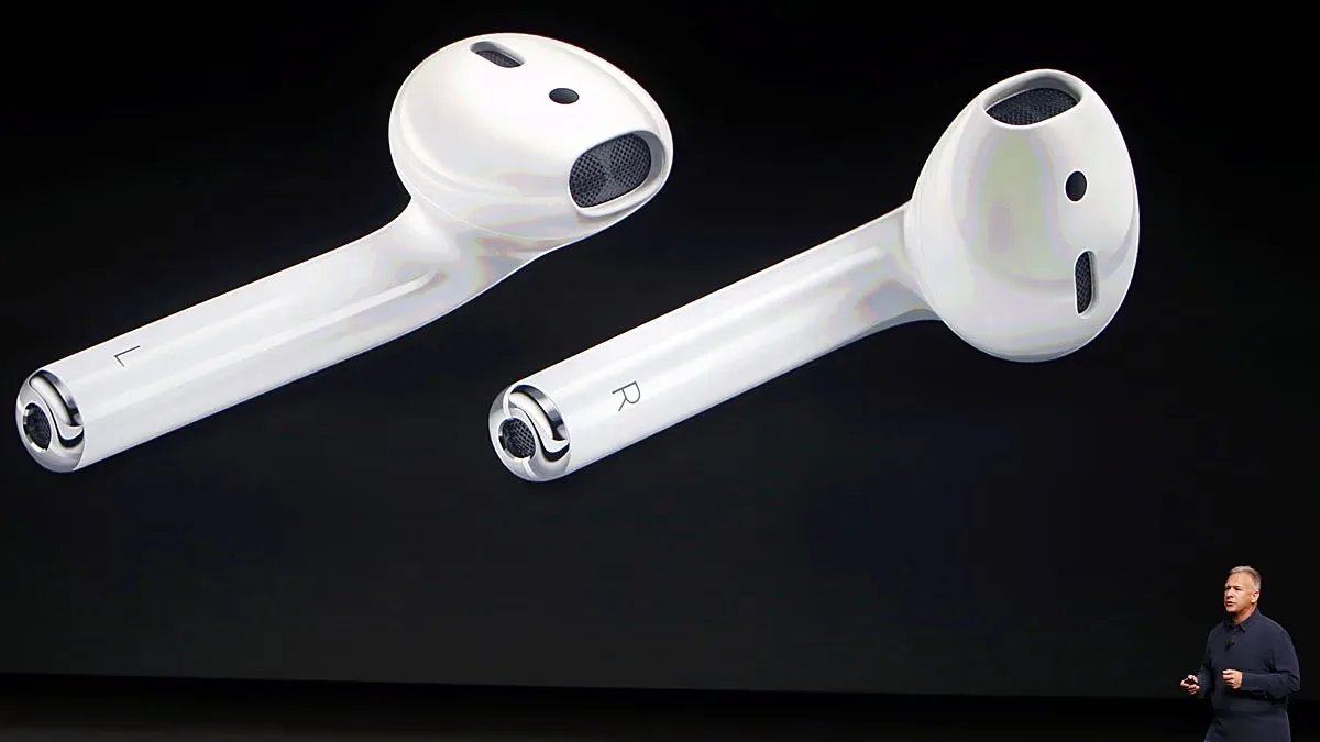 AirPods on screen at Apple's 2016 keynote