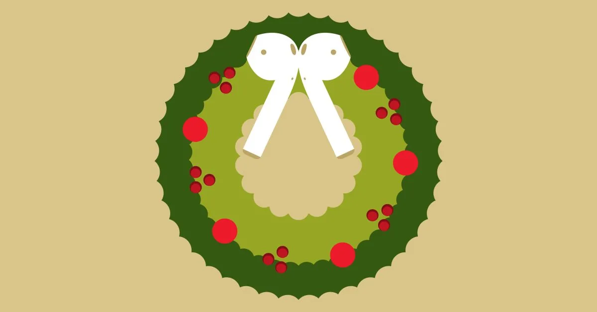 AirPods arranged as a Christmas wreath