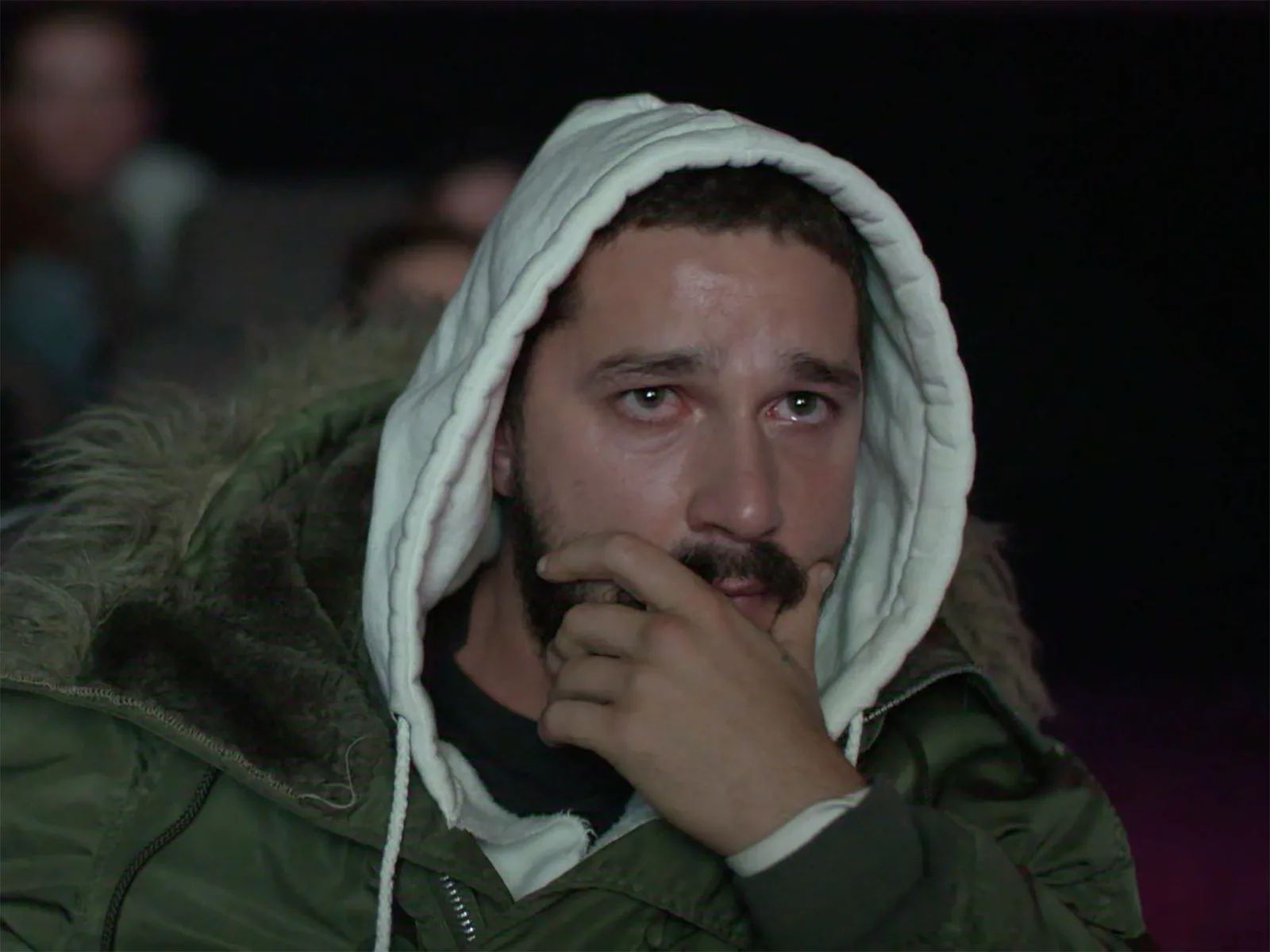 Official project still showing LaBeouf watching his films at the Angelika Film Center.
