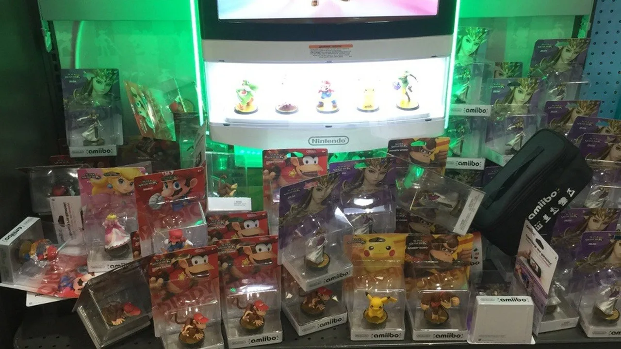 Shelves of boxed amiibo in a store