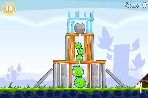 Angry Birds gameplay: pigs in a tower