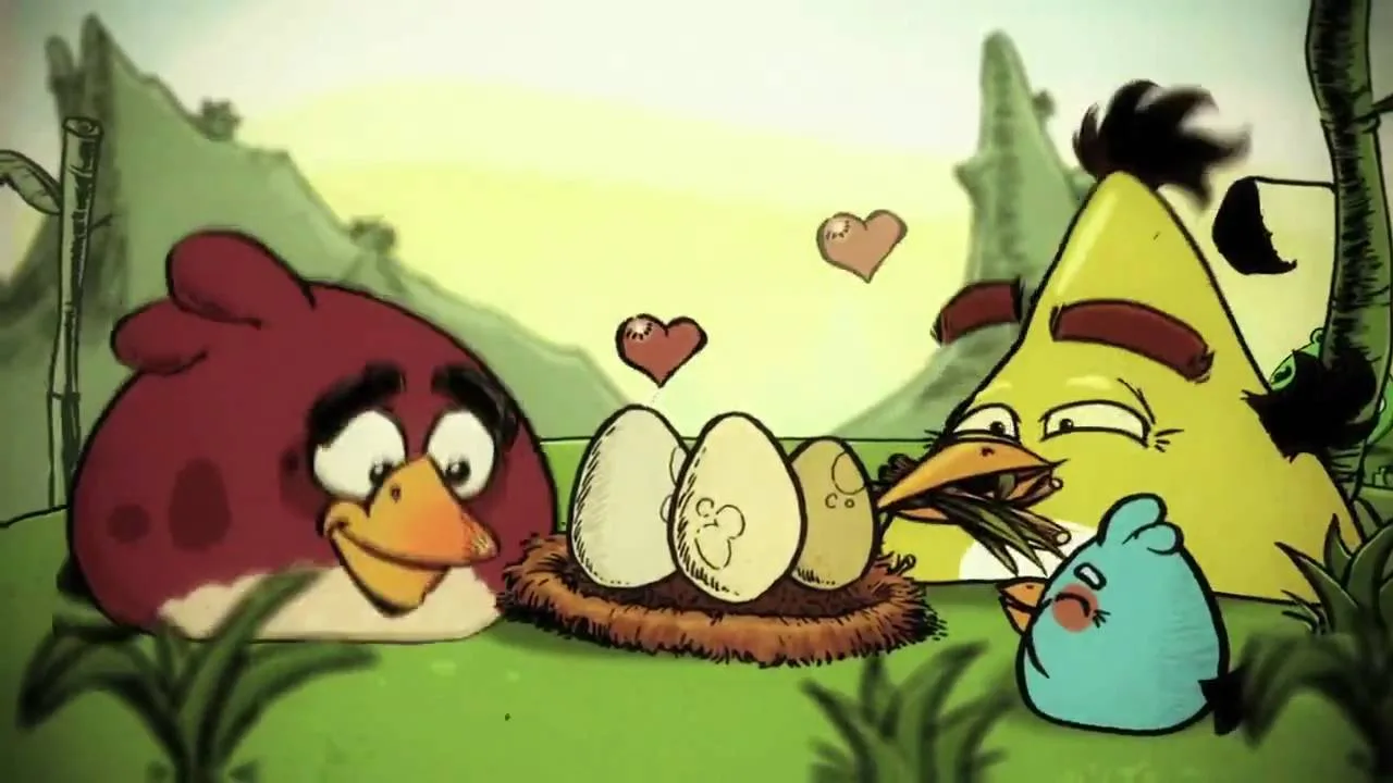 Birds guarding eggs in the Angry Birds cinematic trailer